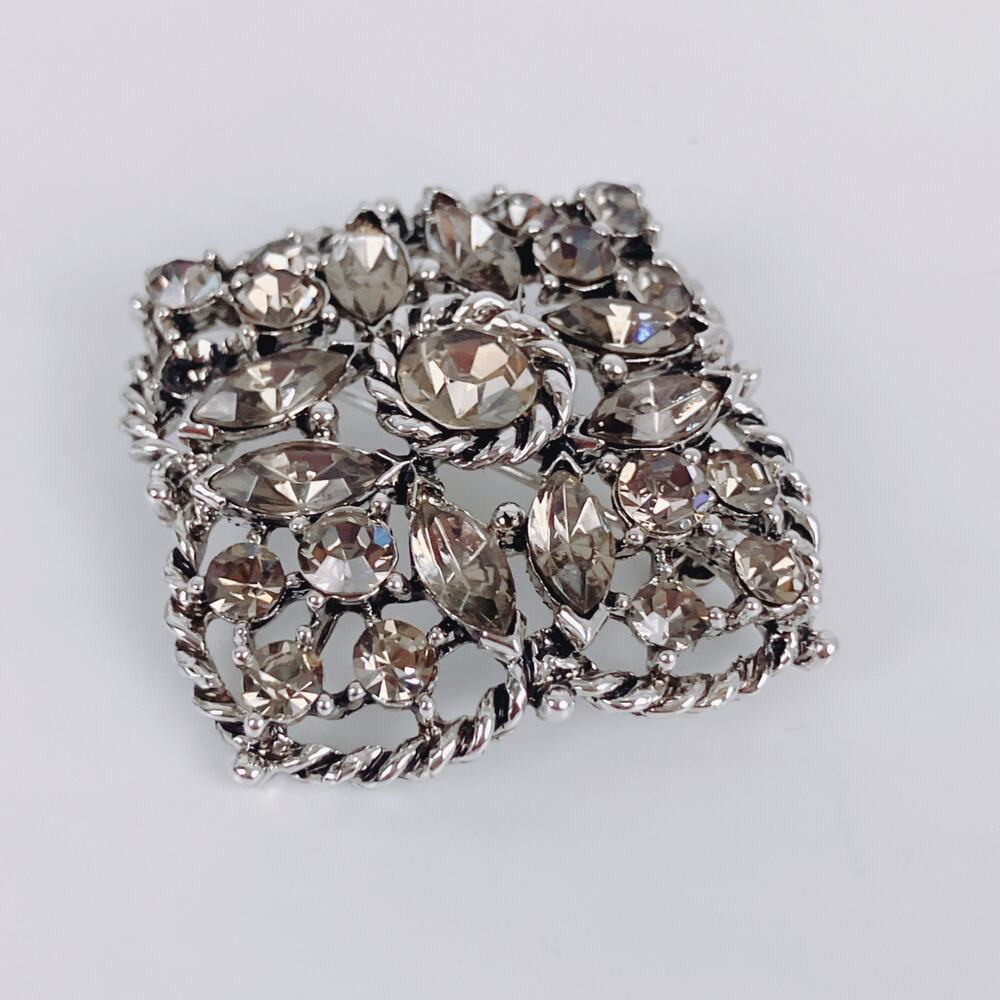 Signed Weiss Rhinestone Brooch Earring Matching Parure Set 50s Silver Tone READ - Picture 4 of 11